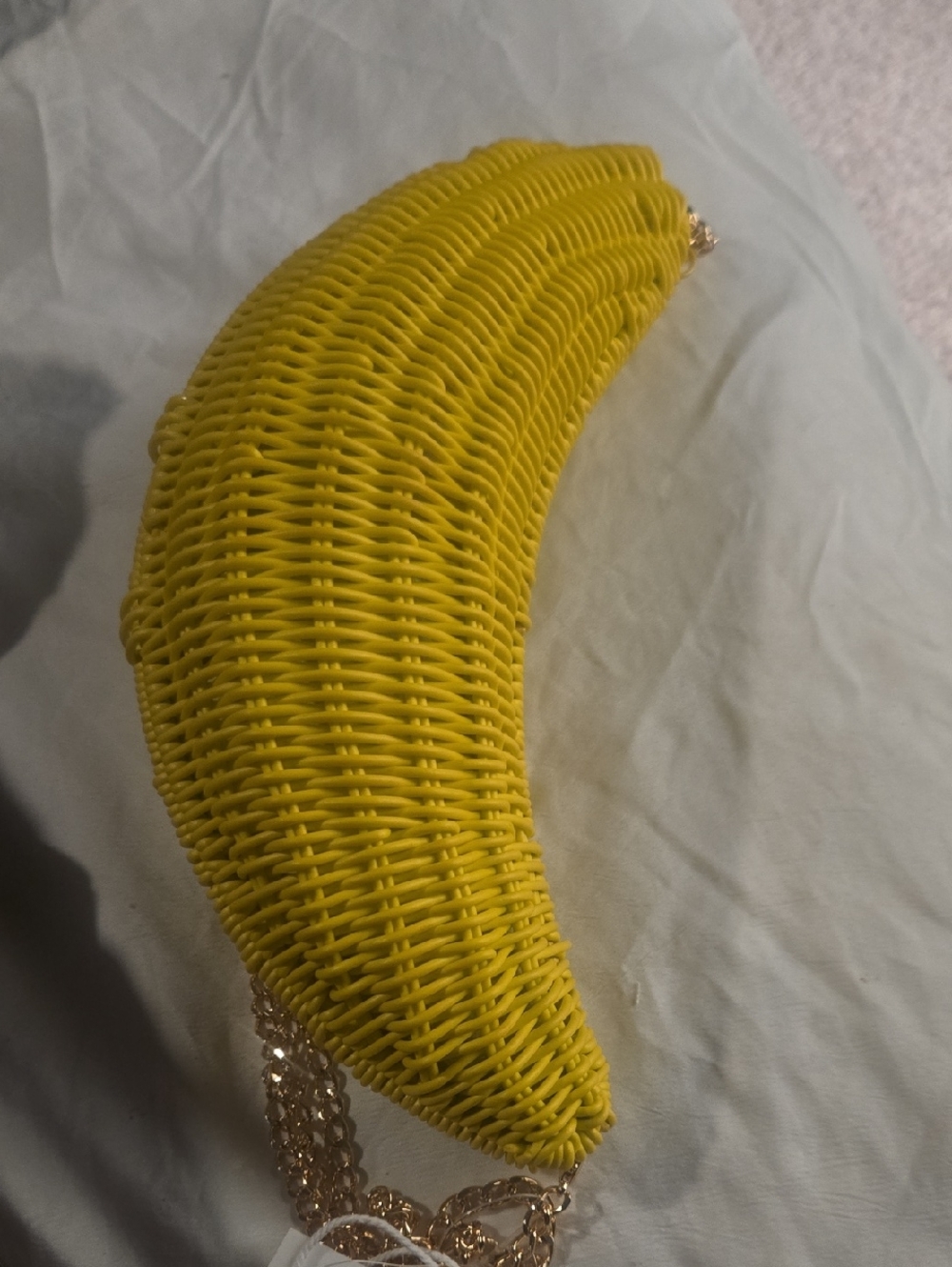 Yellow Woven Banana Crossbody Bag -  Chain Strap